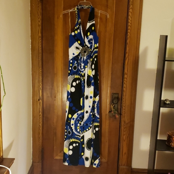 Dresses & Skirts - Blue, yellow, black and white stretchy dress